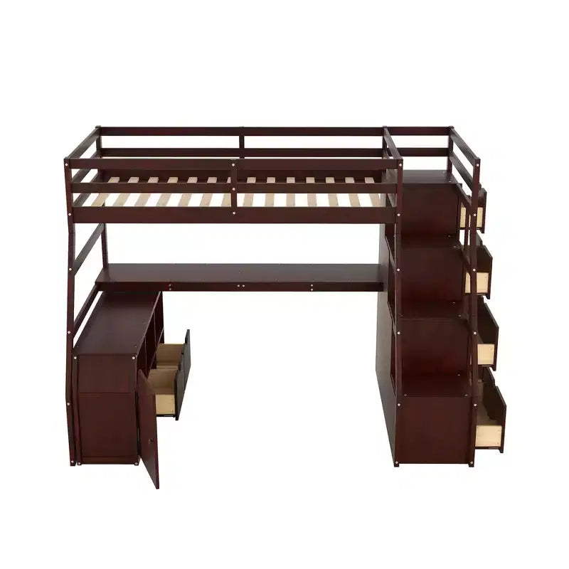 Twin Size Loft Bed with 7 Drawers, 2 Shelves & Desk — 94.7"L Solid Pine Wood