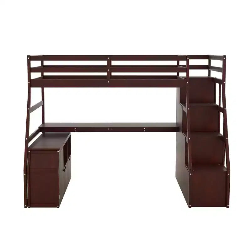Twin Size Loft Bed with 7 Drawers, 2 Shelves & Desk — 94.7"L Solid Pine Wood