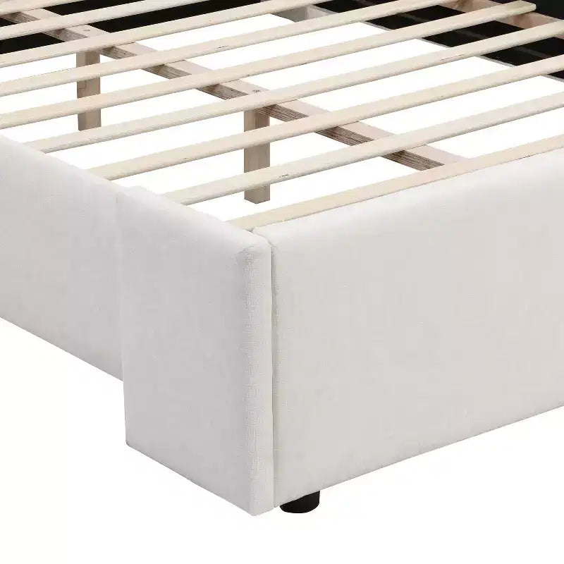 Modern Upholstered Platform Bed with Tall Wingback Headboard — White