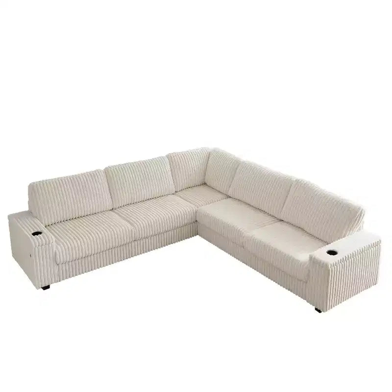 110" Oversized Corduroy L-Shaped Corner Sofa with Two Storage Spaces