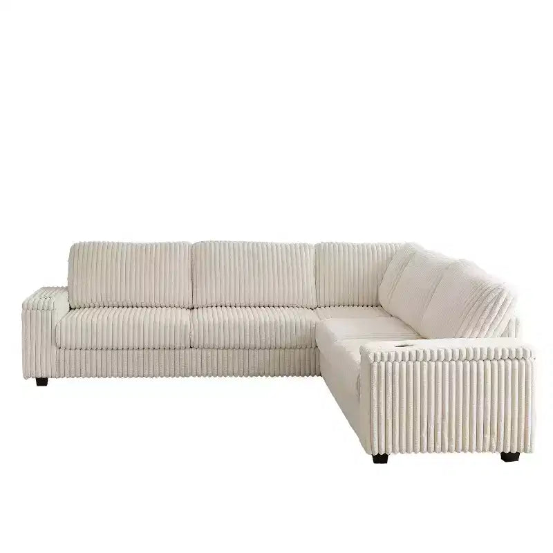 110" Oversized Corduroy L-Shaped Corner Sofa with Two Storage Spaces