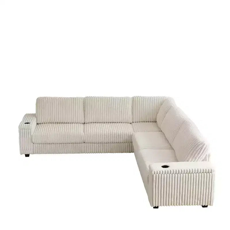 110" Oversized Corduroy L-Shaped Corner Sofa with Two Storage Spaces