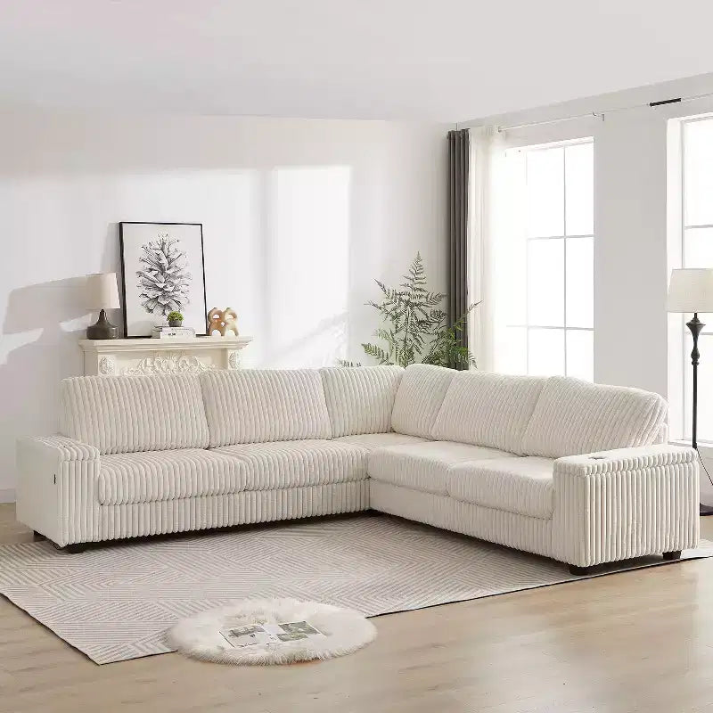 110" Oversized Corduroy L-Shaped Corner Sofa with Two Storage Spaces