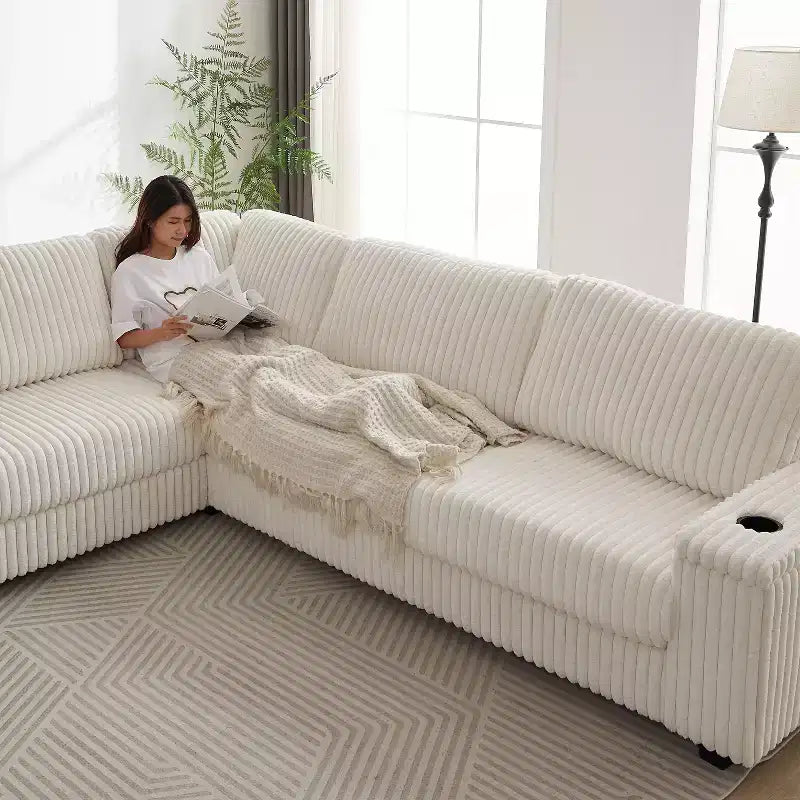 110" Oversized Corduroy L-Shaped Corner Sofa with Two Storage Spaces