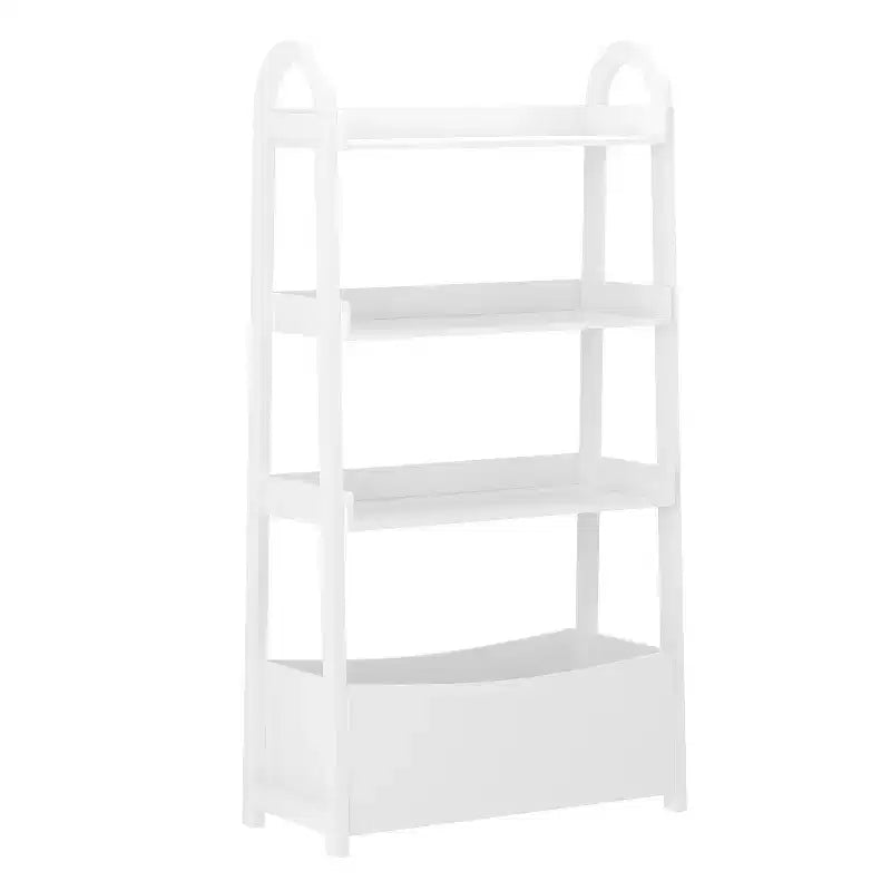 Kids Open-Style Wood Bookshelf with 3 Shelves and Bottom Storage Bin — White