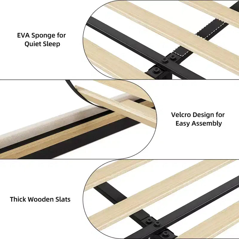 Upholstered Platform Bed with Storage Headboard & 2 Drawers — Solid Wood Slats, No Box Spring Needed