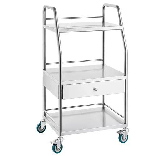 VEVOR Lab Serving Cart, 3 Layers Stainless Steel Utility Rolling Cart, Medical Cart with A Drawer, Dental Utility Cart with Lockable Wheels