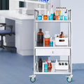 Chariot de service de laboratoire à 3 niveaux en acier inoxydable avec tiroir et roues verrouillables