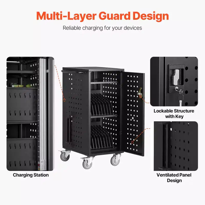 20-Device Mobile Laptop Charging Cart — Up to 15.6" Screens, Office & Classroom