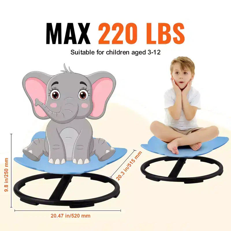 Elephant Kids 360° Spinning Sensory Swivel Chair — 220 lbs, Non-Slip Metal Base, Blue