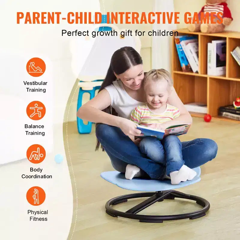 Elephant Kids 360° Spinning Sensory Swivel Chair — 220 lbs, Non-Slip Metal Base, Blue