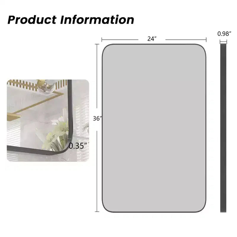 Wall Bathroom Mirror  Black Frame, Moisture-Resistant & Shatter-Safe Design (Horizontal/Vertical)