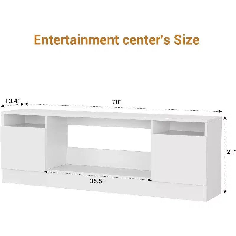 70" Modern White TV Stand for TVs up to 75" — Entertainment Center with Fireplace Insert Space