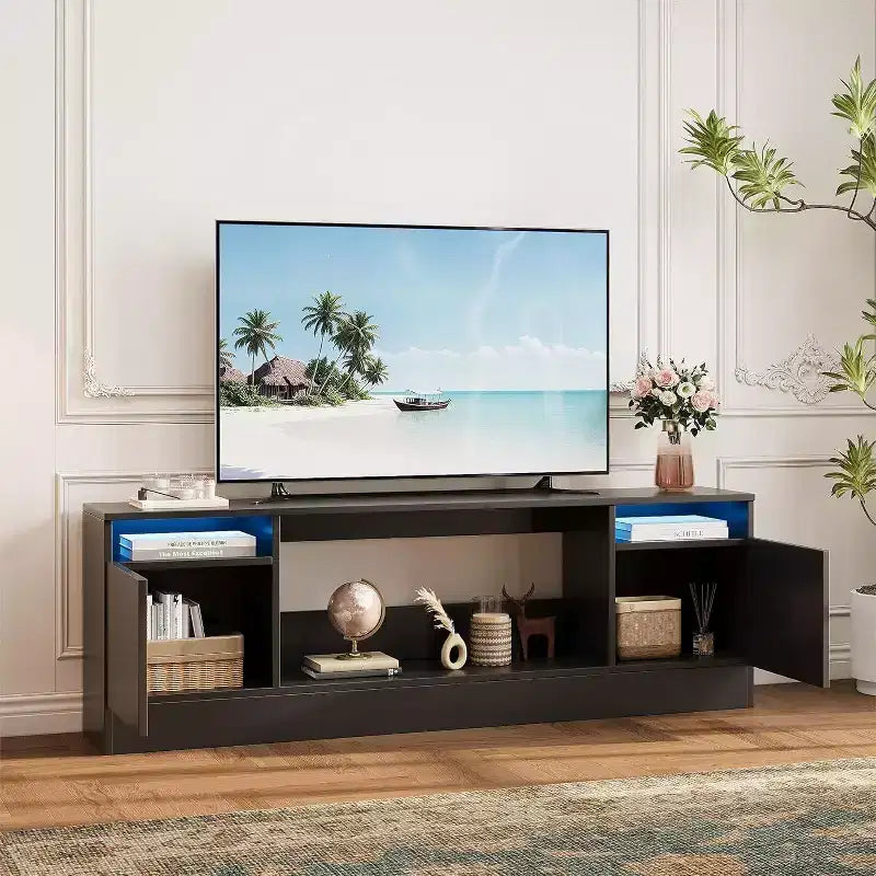 70" Modern White TV Stand for TVs up to 75" — Entertainment Center with Fireplace Insert Space