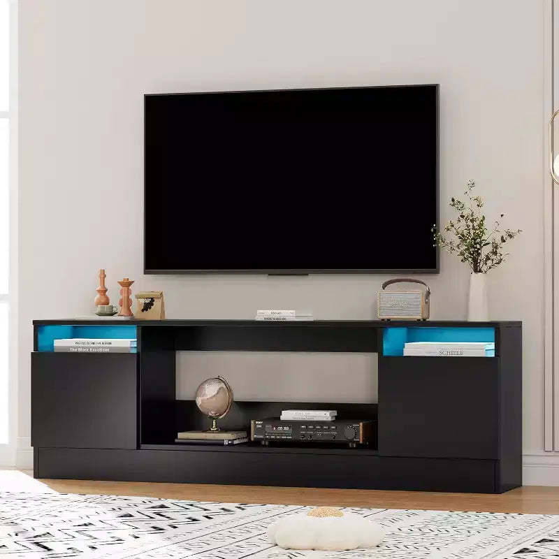 70" Modern White TV Stand for TVs up to 75" — Entertainment Center with Fireplace Insert Space