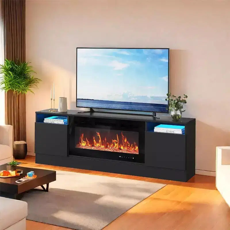 70" Modern White TV Stand for TVs up to 75" — Entertainment Center with Fireplace Insert Space