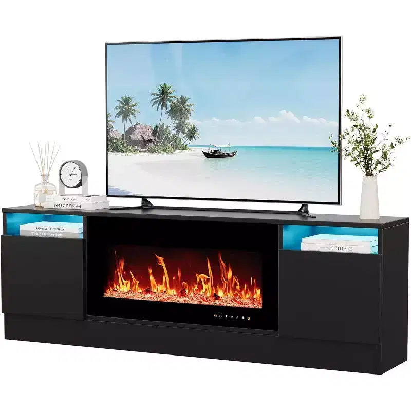 70" Modern White TV Stand for TVs up to 75" — Entertainment Center with Fireplace Insert Space