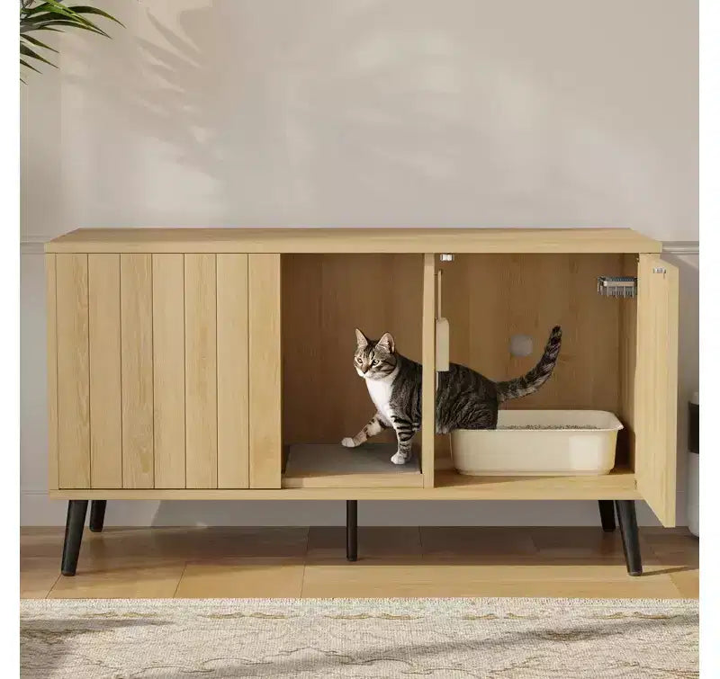 47" Hidden Cat Litter Box Enclosure Cabinet — 3-in-1 Cat House & TV Stand for 55" TVs
