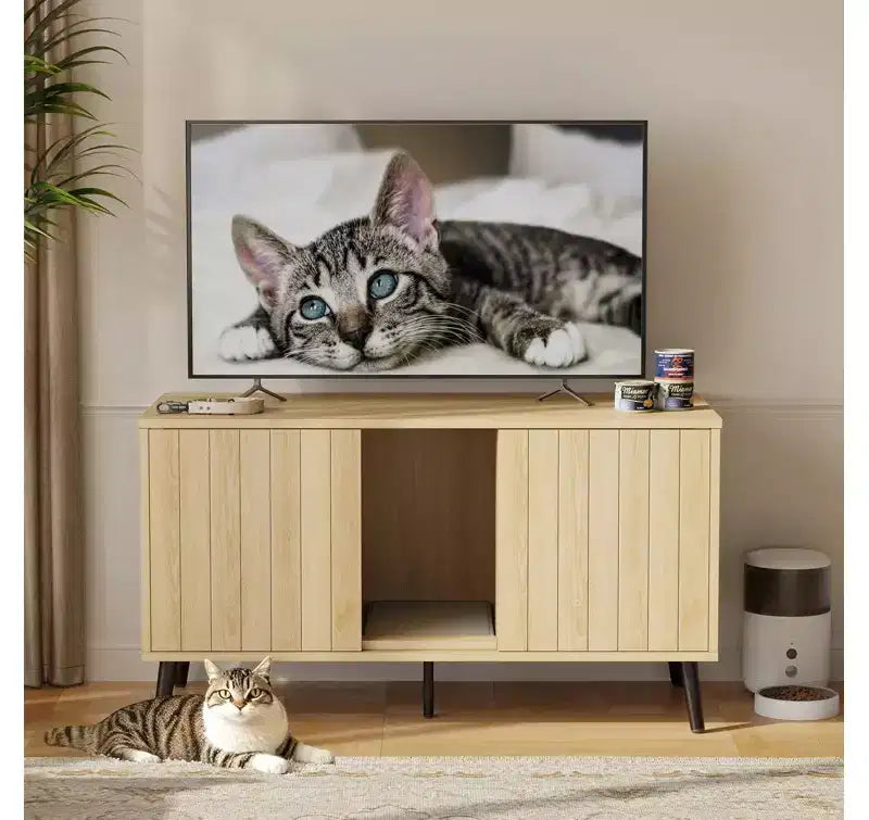 Bestier 47Hidden Cat Litter Box Enclosure Cat Washroom Furniture Cat House with Litter Mat, TV Stand for TVs up to 55''for Living Room, Bedroom