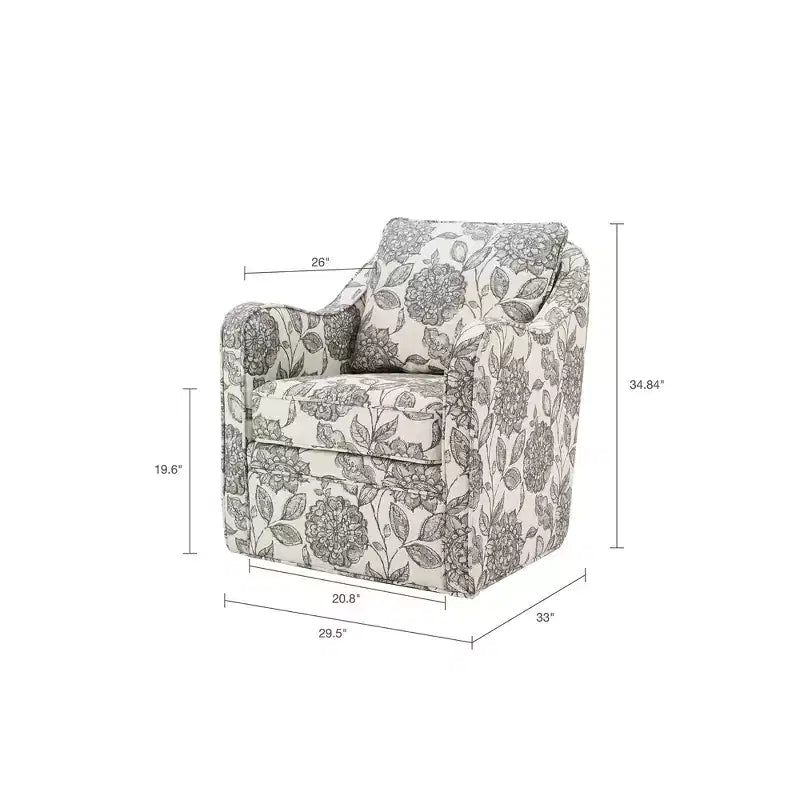 360° Accent Swivel Chair with Loose Back Cushion — Upholstered Armchair for Living Room & Office