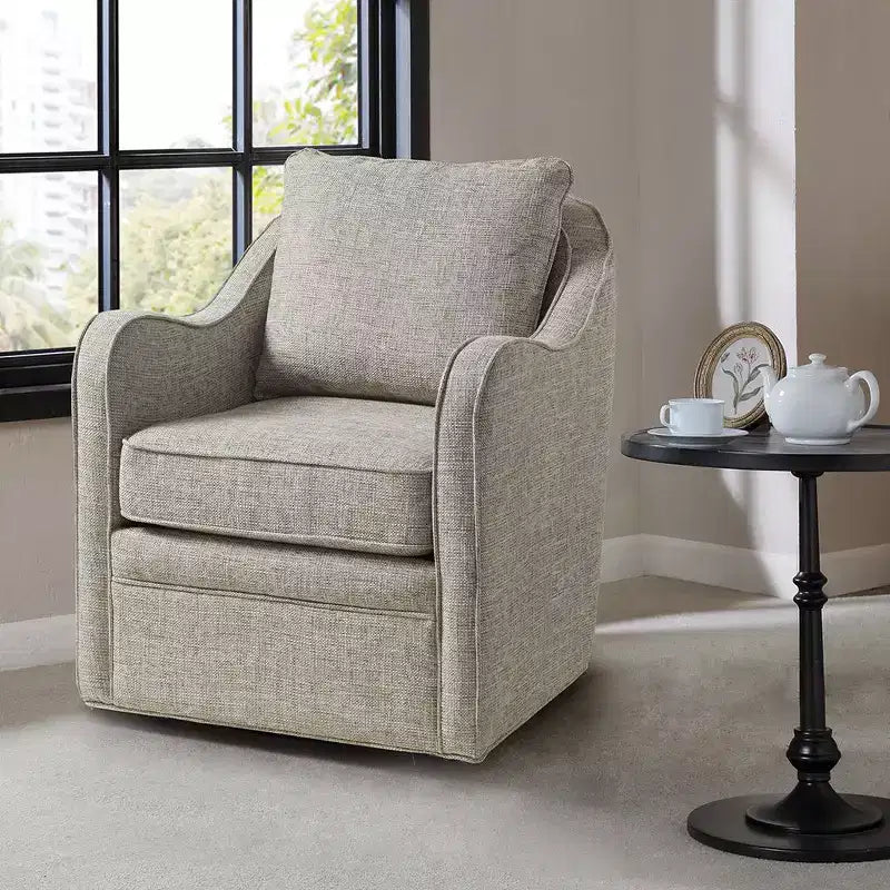 360° Accent Swivel Chair with Loose Back Cushion — Upholstered Armchair for Living Room & Office
