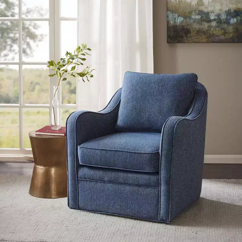 360° Accent Swivel Chair with Loose Back Cushion — Upholstered Armchair for Living Room & Office