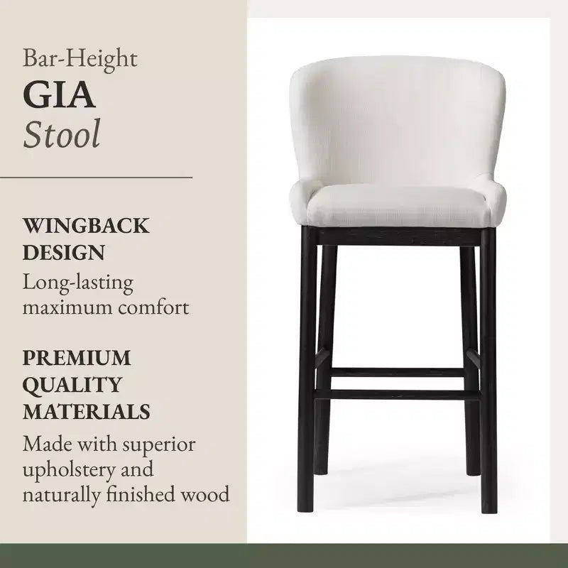 31" Wingback Bar Stool with Fabric Upholstery — Solid Wood Frame