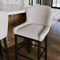 Tabouret de bar à dossier haut de 31 po avec revêtement en tissu — Structure en bois massif