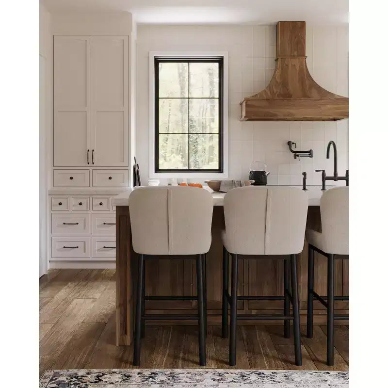31" Wingback Bar Stool with Fabric Upholstery — Solid Wood Frame