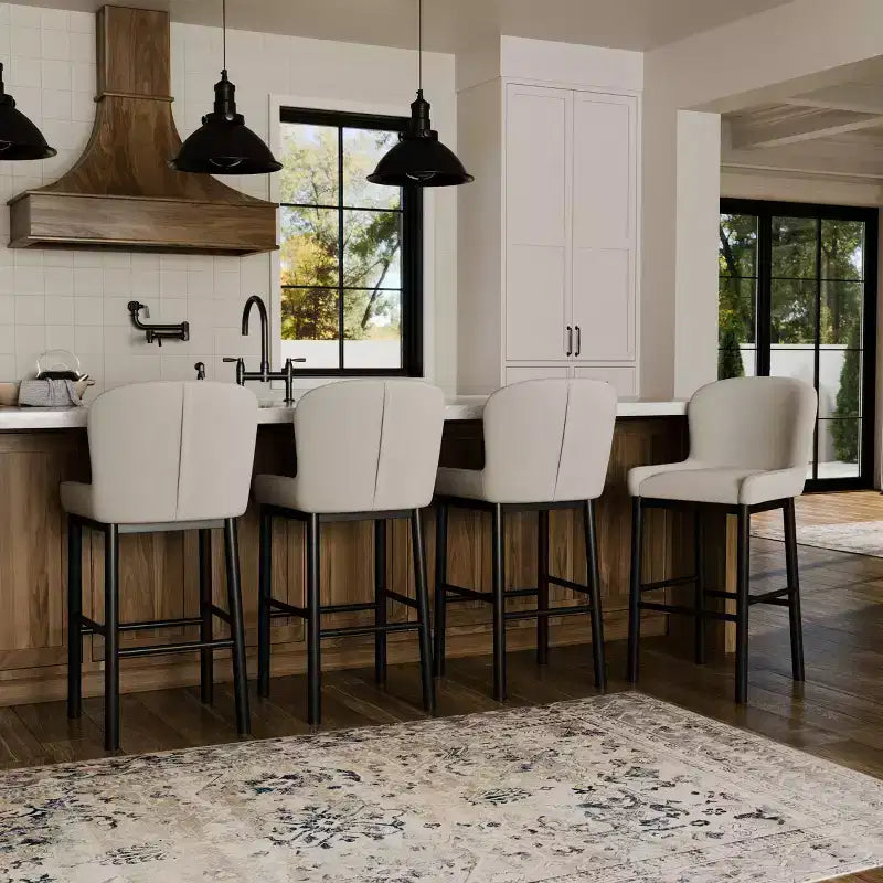 31" Wingback Bar Stool with Fabric Upholstery — Solid Wood Frame