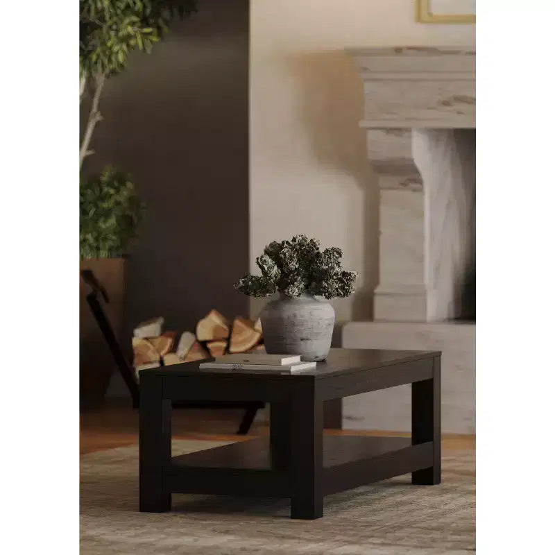 Wooden Coffee Table 48"x24" with Open Shelf — Handcrafted Solid Wood