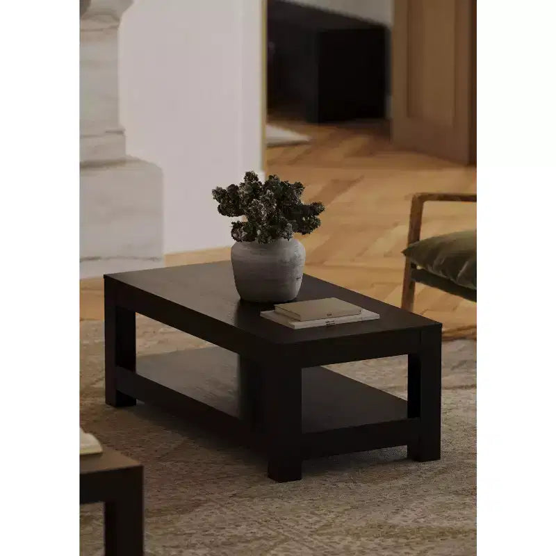 Wooden Coffee Table 48"x24" with Open Shelf — Handcrafted Solid Wood