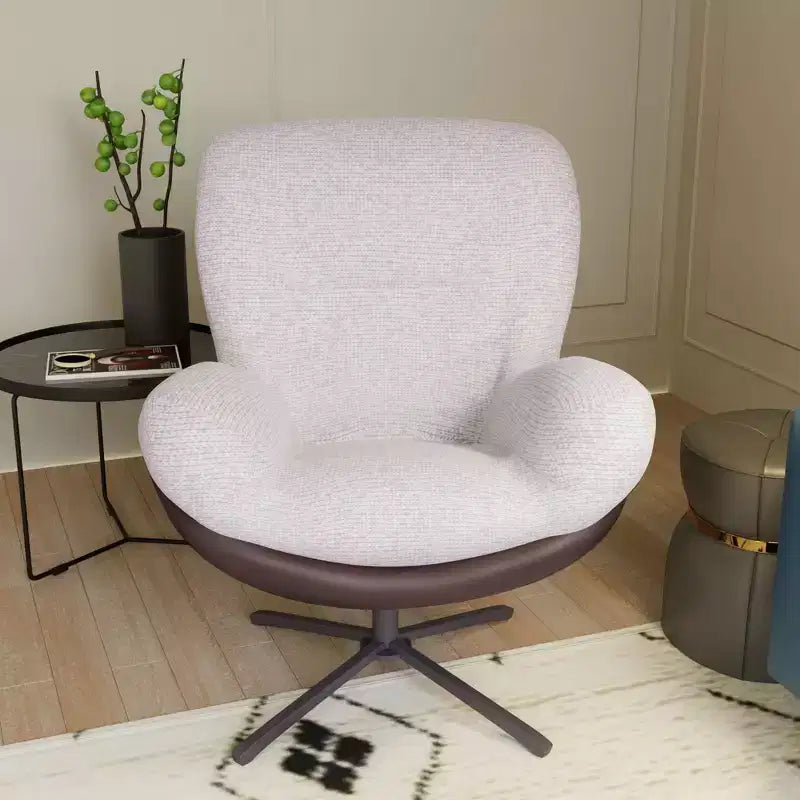 Modern Swivel Accent Chair with Chenille & Faux Leather — Metal Base, Small Spaces