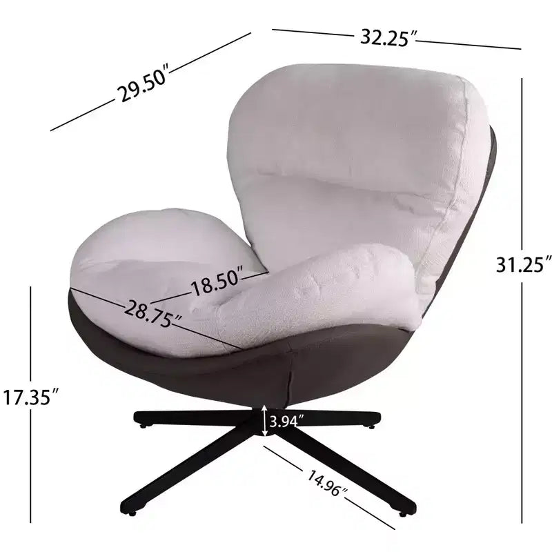 Modern Swivel Accent Chair with Chenille & Faux Leather — Metal Base, Small Spaces