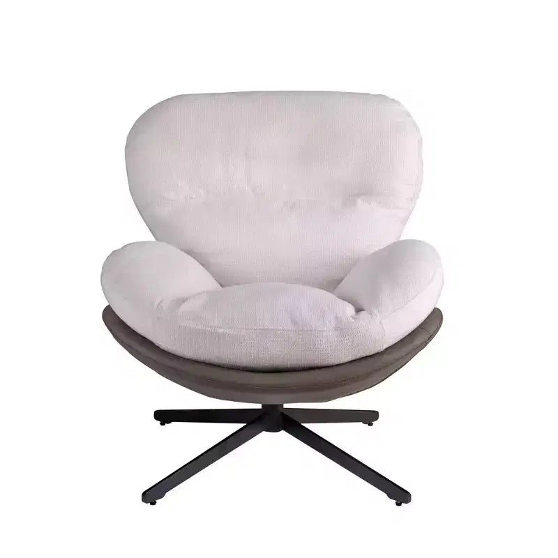 Modern Swivel Accent Chair with Chenille & Faux Leather — Metal Base, Small Spaces