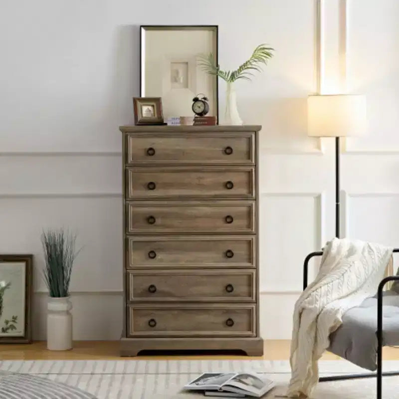 Modern 6 Drawer Dresser, Dressers for Bedroom, Tall Chest of Drawers Closet Organizers & Storage Clothes - Easy Pull Handle