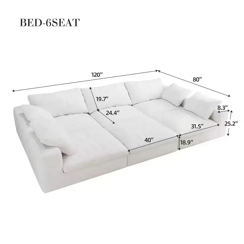 6-Seat Modular Cloud Sofa with Feather Fill — 120" L-Shape Sofa Bed