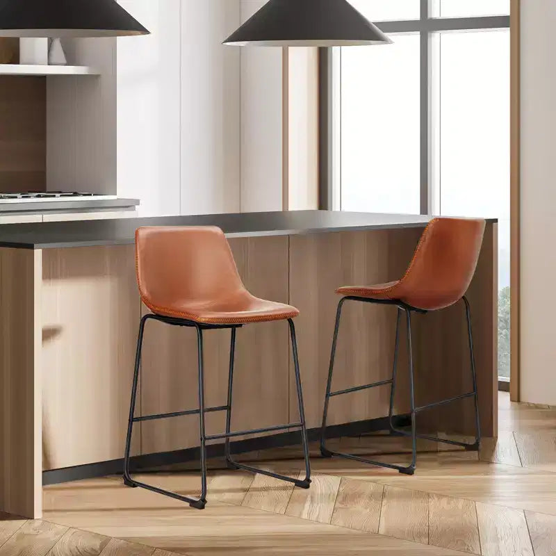 Adjustable Height Armless Barstool with Ergonomic Backrest & Footrest — PU Leather