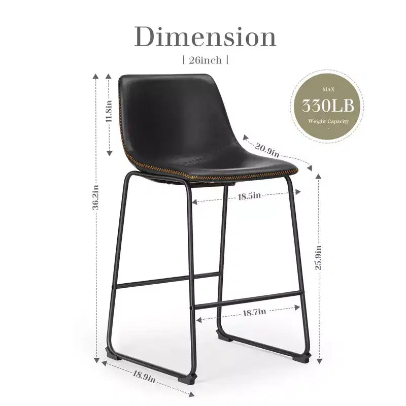 Adjustable Height Armless Barstool with Ergonomic Backrest & Footrest — PU Leather