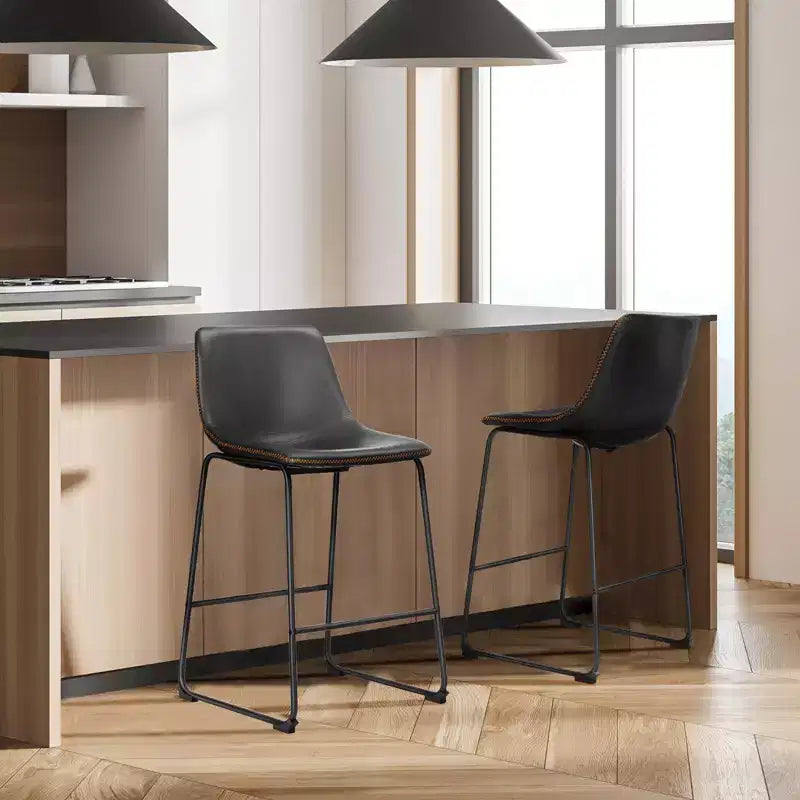 Adjustable Height Armless Barstool with Ergonomic Backrest & Footrest — PU Leather