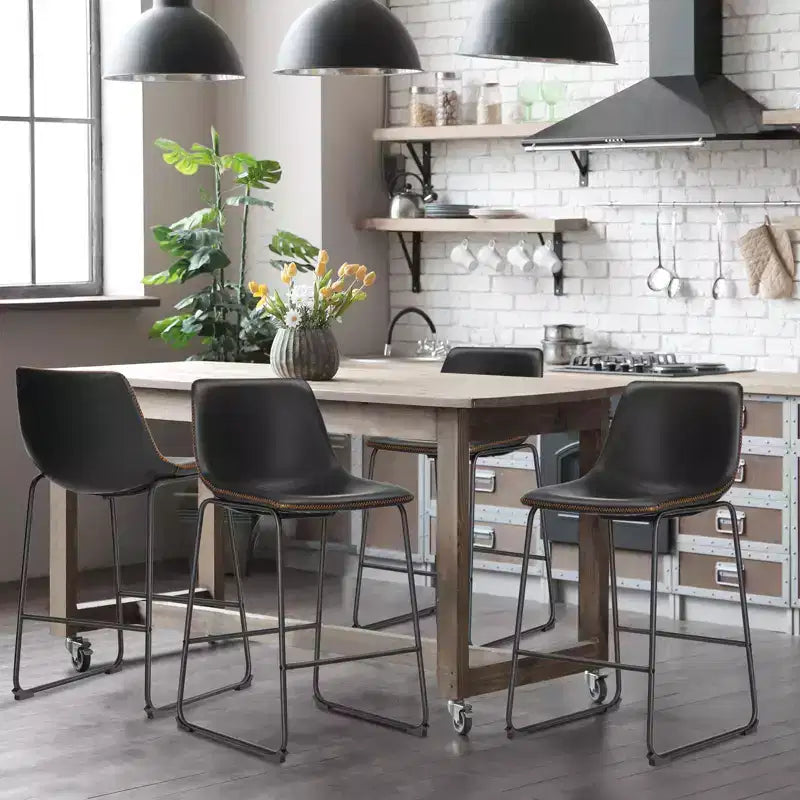 Adjustable Height Armless Barstool with Ergonomic Backrest & Footrest — PU Leather