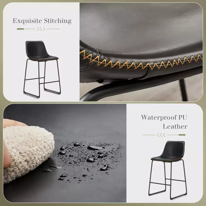 Adjustable Height Armless Barstool with Ergonomic Backrest & Footrest — PU Leather