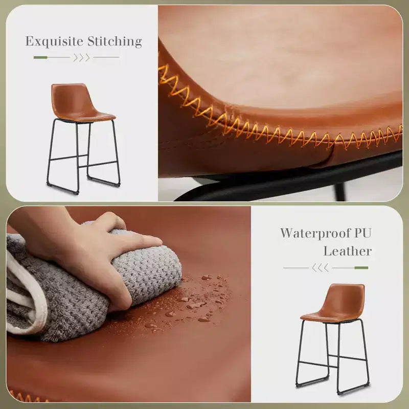 Adjustable Height Armless Barstool with Ergonomic Backrest & Footrest — PU Leather