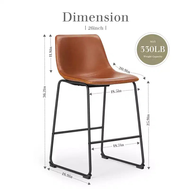 Adjustable Height Armless Barstool with Ergonomic Backrest & Footrest — PU Leather