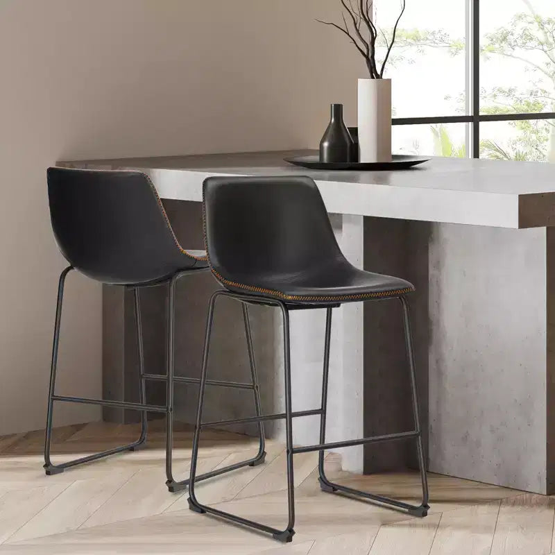 Adjustable Height Armless Barstool with Ergonomic Backrest & Footrest — PU Leather