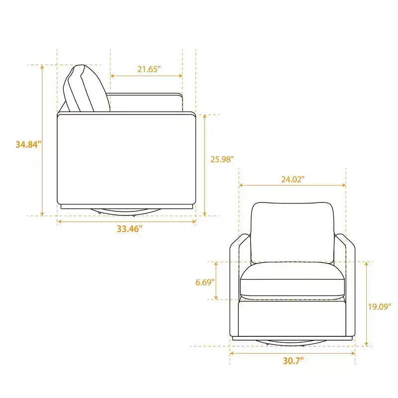 360° Modern Square Upholstered Swivel Accent Chair — 30.7"W Lounge Armchair