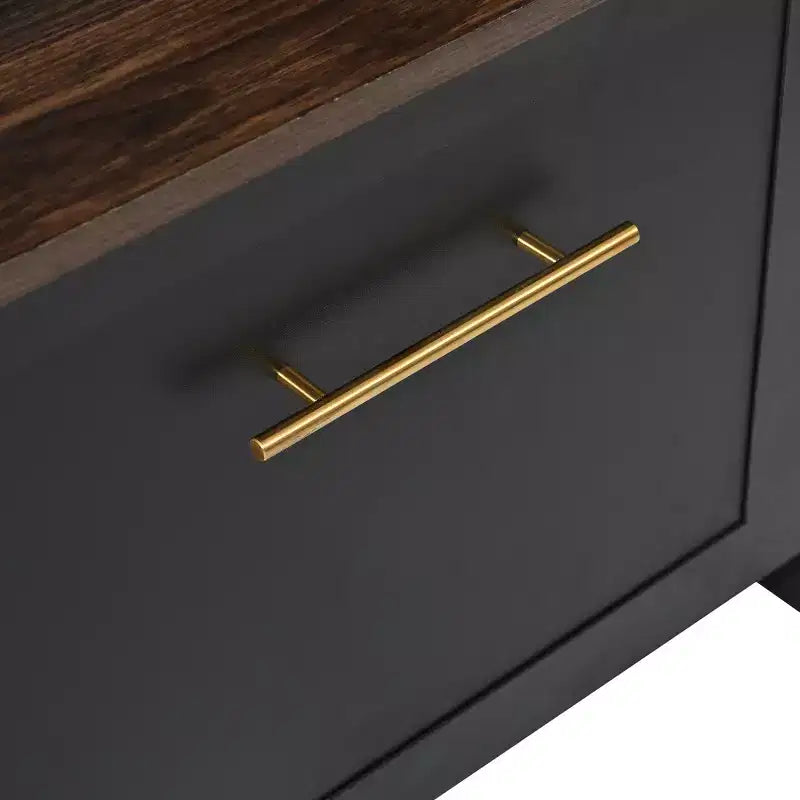 4-in-1 Hall Tree with 6 Gold Hooks, Wood Grain Bench & Shoe Cabinet Storage