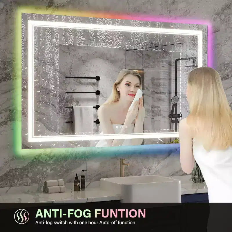 Bathroom Vanity Mirror with Color-Changing Backlight & Adjustable Front Light, Anti-Fog & Memory Function
