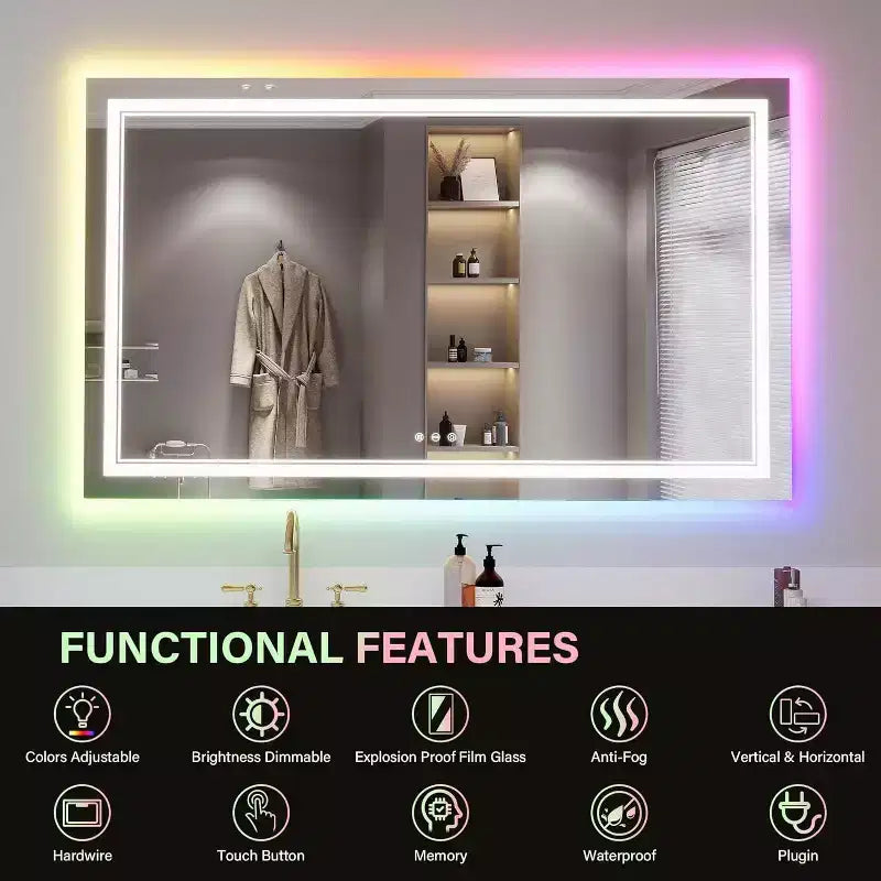 Bathroom Vanity Mirror with Color-Changing Backlight & Adjustable Front Light, Anti-Fog & Memory Function