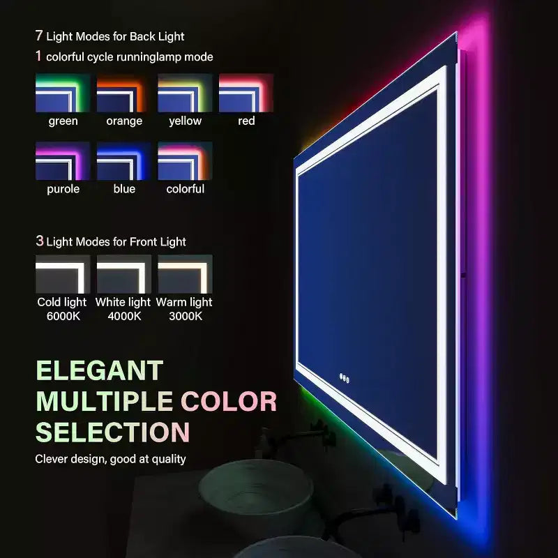 Bathroom Vanity Mirror with Color-Changing Backlight & Adjustable Front Light, Anti-Fog & Memory Function